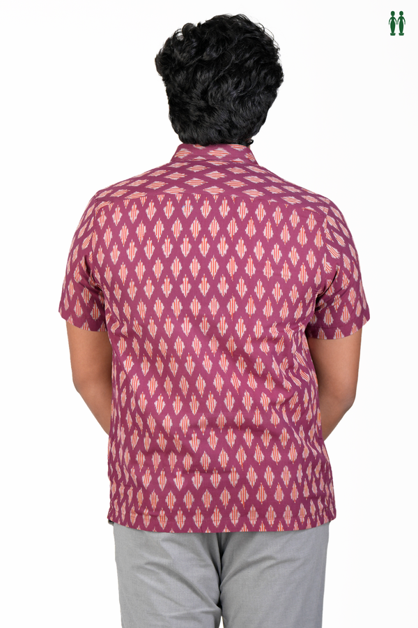 Regular Collar Printed Design Berry Purple Cotton Shirt