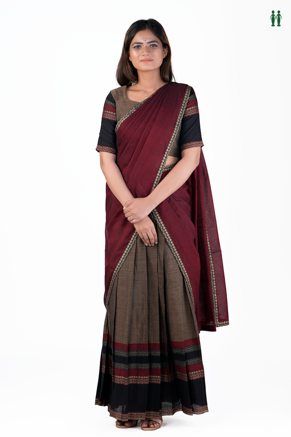 Threadwork Border Red Cotton Readymade Half Saree