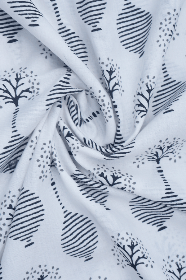 Split Neck Printed Design White Cotton Long Kurta