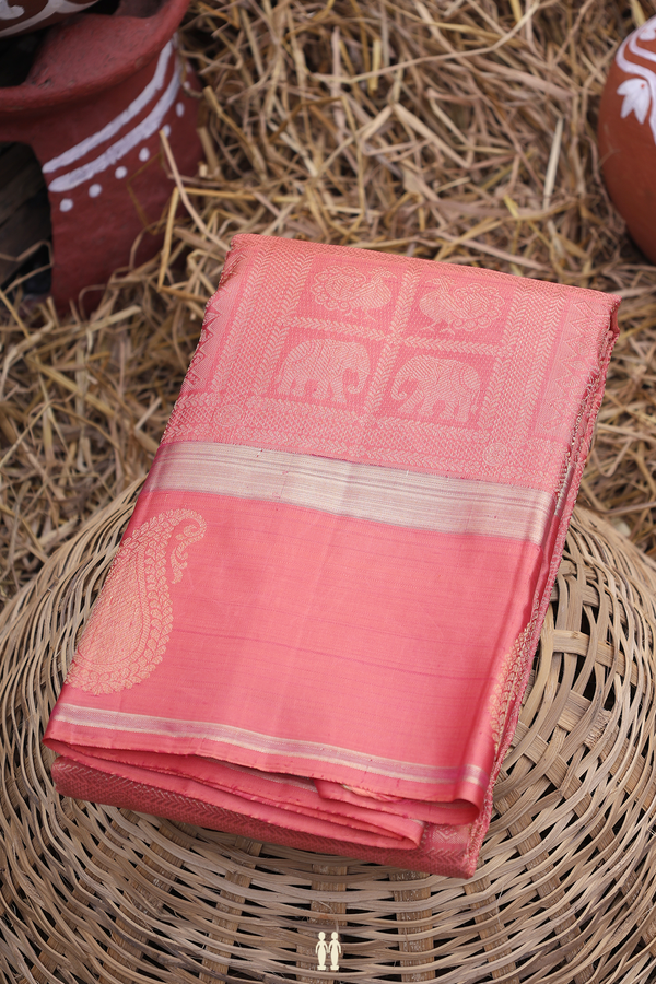 Kanchipuram Silk Saree In Peach With Brocade Design