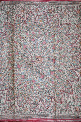 Madhubani Printed Design Multicolor Tussar Silk Saree