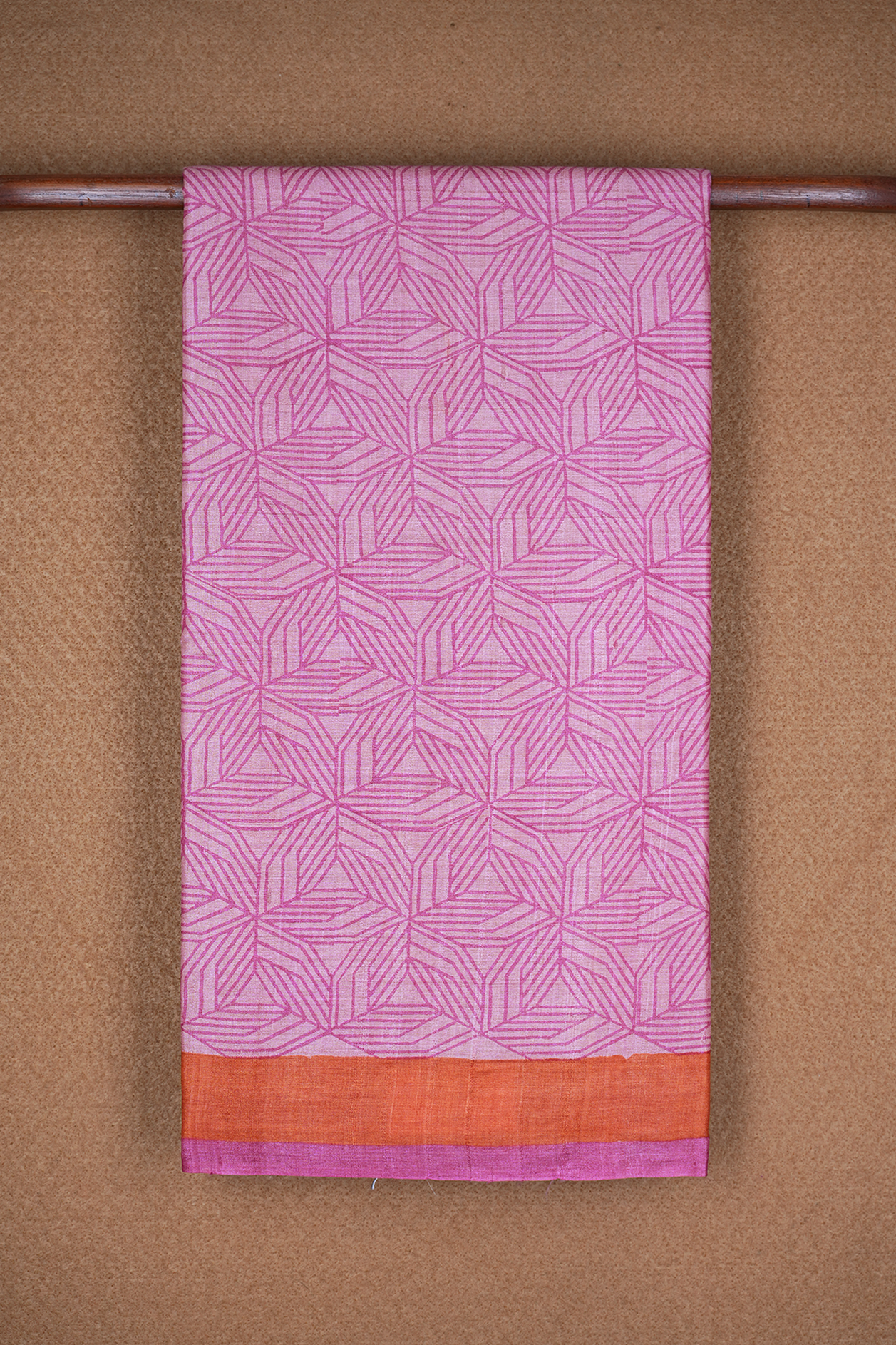 Floral Printed Design Pink Tussar Silk Saree