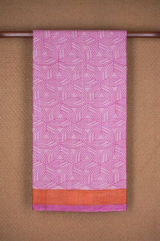 Floral Printed Design Pink Tussar Silk Saree
