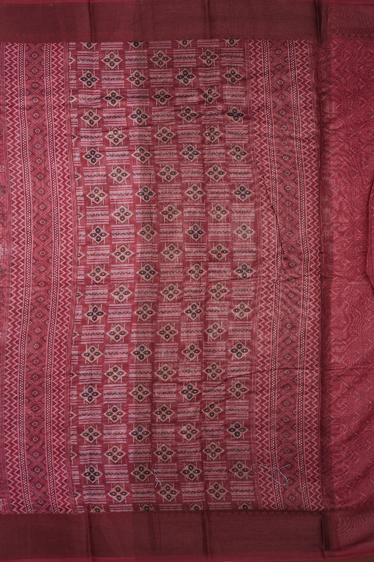 Allover Printed Design Shades Of Red Chanderi Cotton Saree