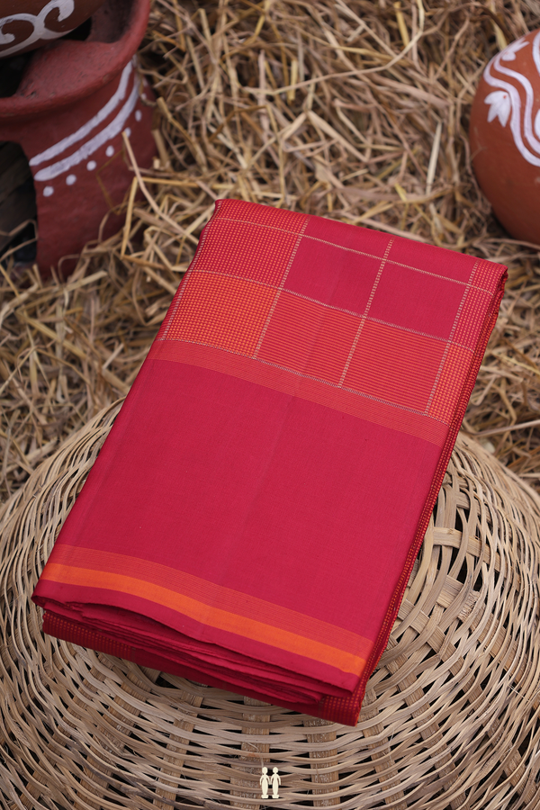Kanchipuram Silk Saree In Crimson Red With Checks Design