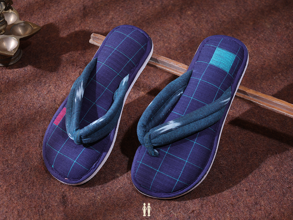 Checks Design Navy Blue Cotton Slippers