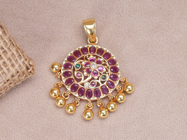 Pink Kemp Stone Gold Plated Pure Silver Pendant