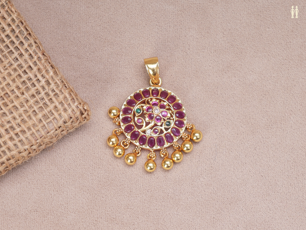Pink Kemp Stone Gold Plated Pure Silver Pendant