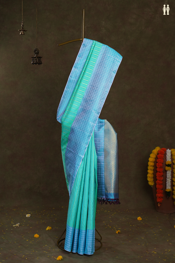 Zari Striped Design Sea Green Kanchipuram Silk Saree