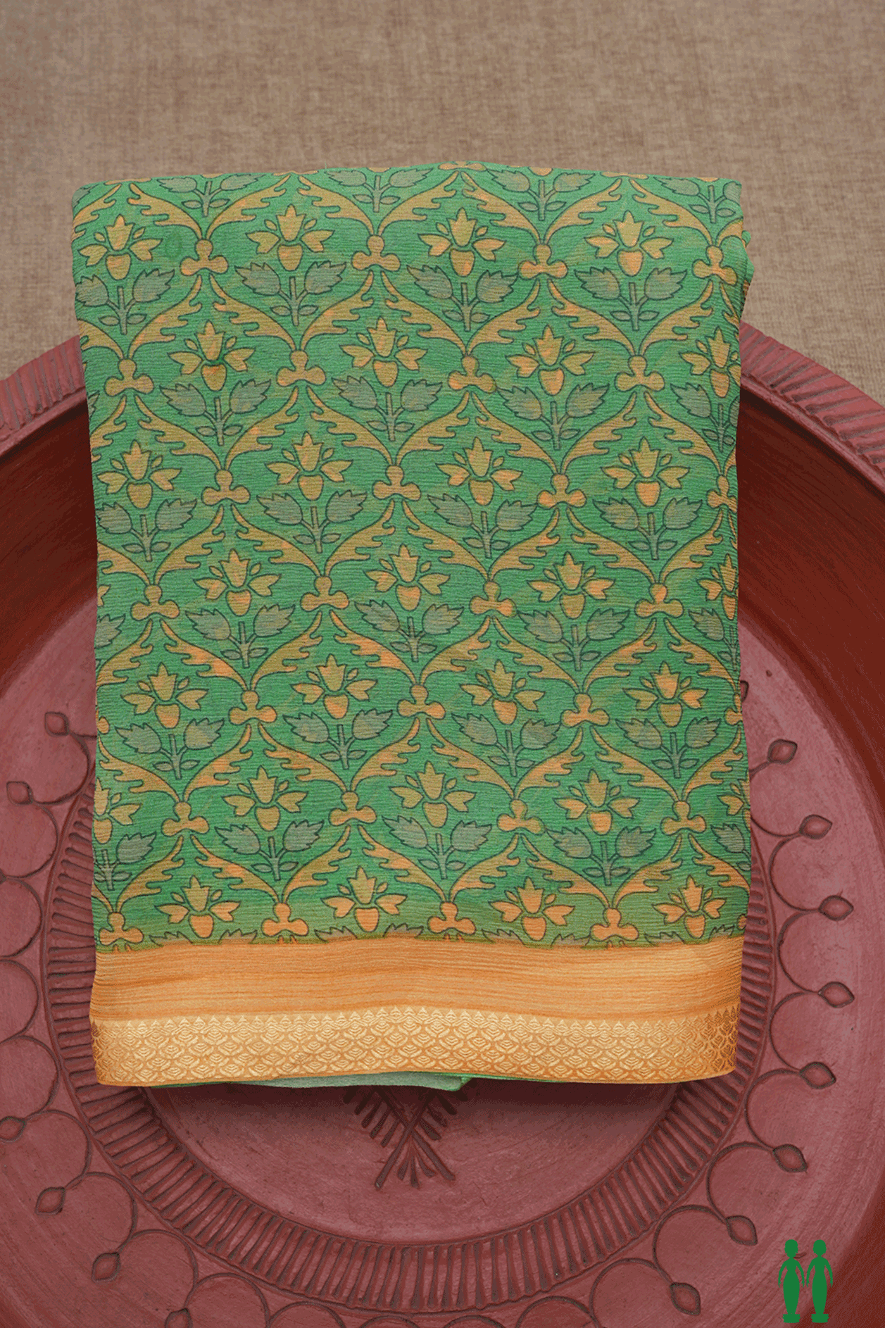 Allover Floral Printed Design Pastel Green Chiffon Saree