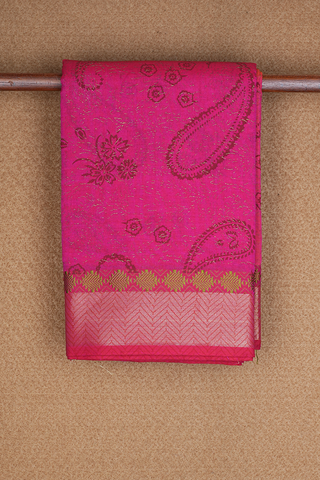 Floral And Paisley Design Rani Pink Printed Cotton Saree