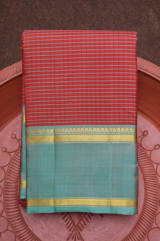 Checks Design Ruby Red Kanchipuram Silk Saree