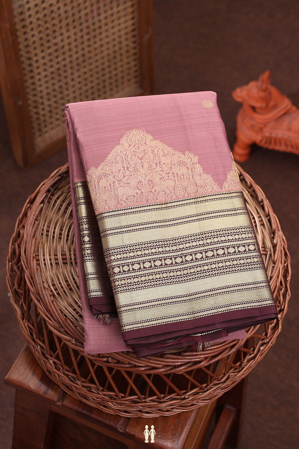 Kanchipuram Silk Saree In Dusty Pink With Peacock Buttas