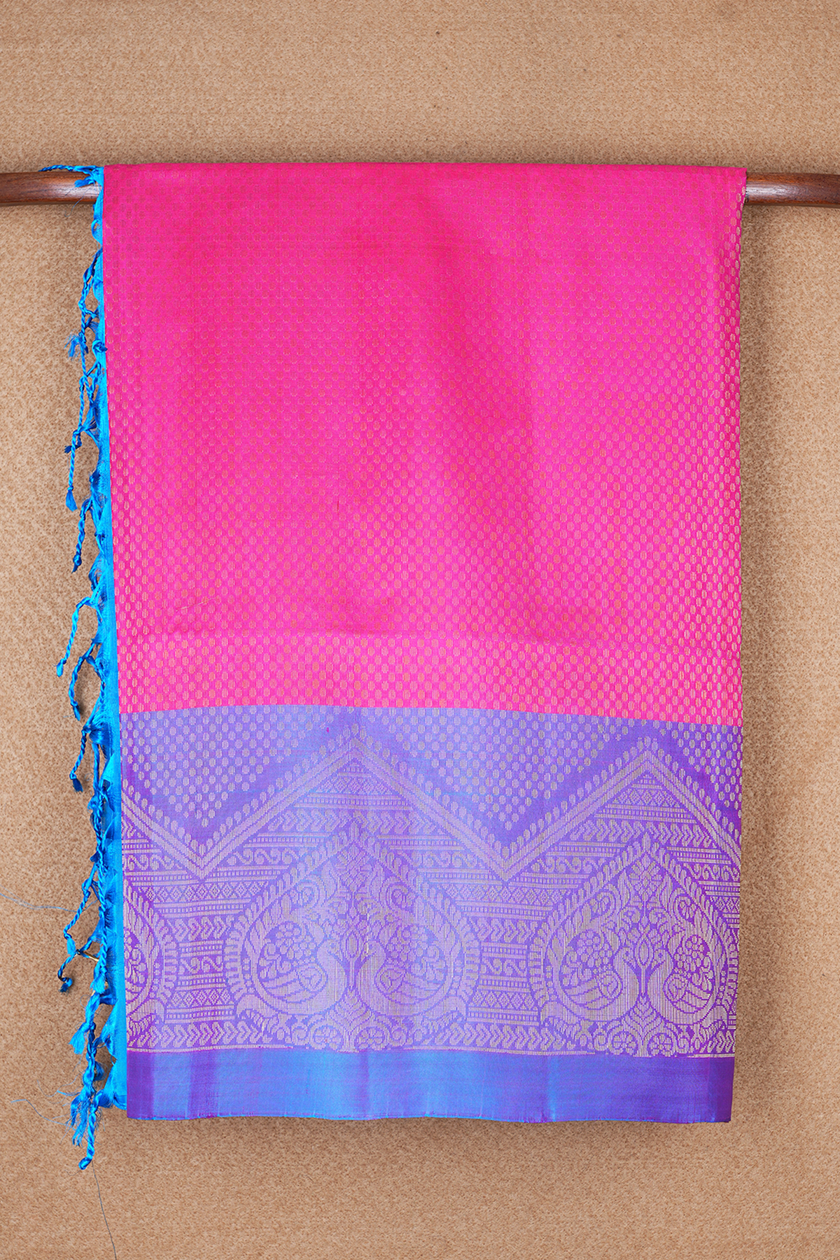 Allover Bindi Zari Design Rani Pink Soft Silk Saree