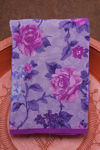 Floral Digital Printed Pastel Purple Crepe Saree