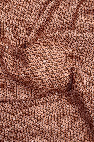 Mirror Work Buttis Orange And Brown Printed Silk Saree