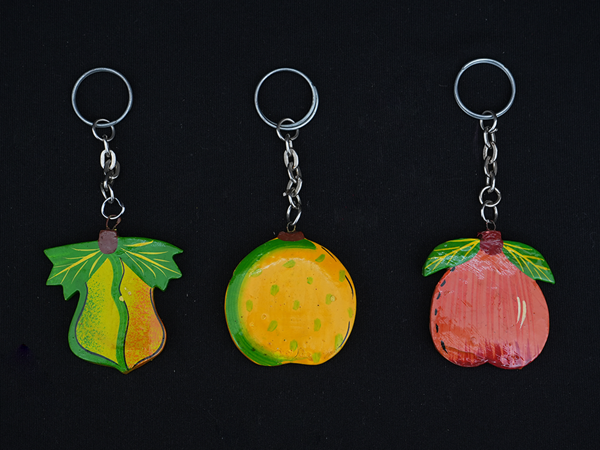 Set Of 3 Handicraft Wooden Hand Painted Fruits Keychain