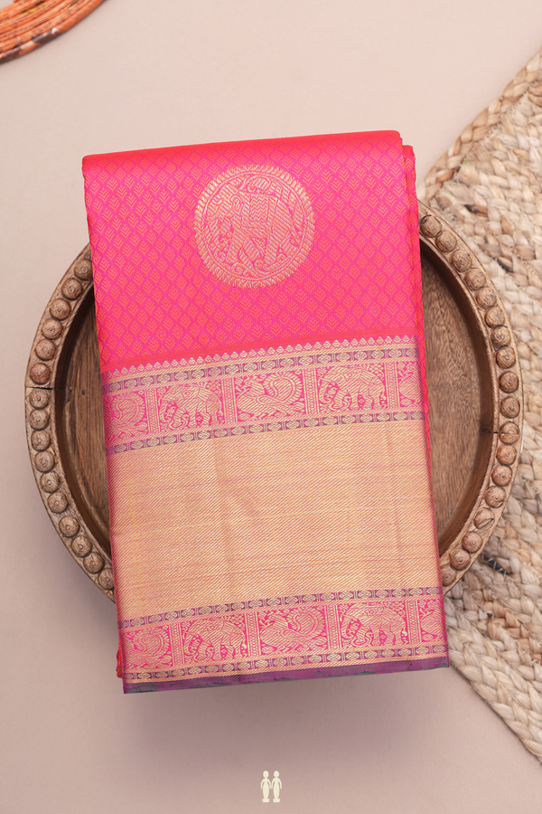Kanchipuram Silk Saree In Rani Pink With Jacquard Design