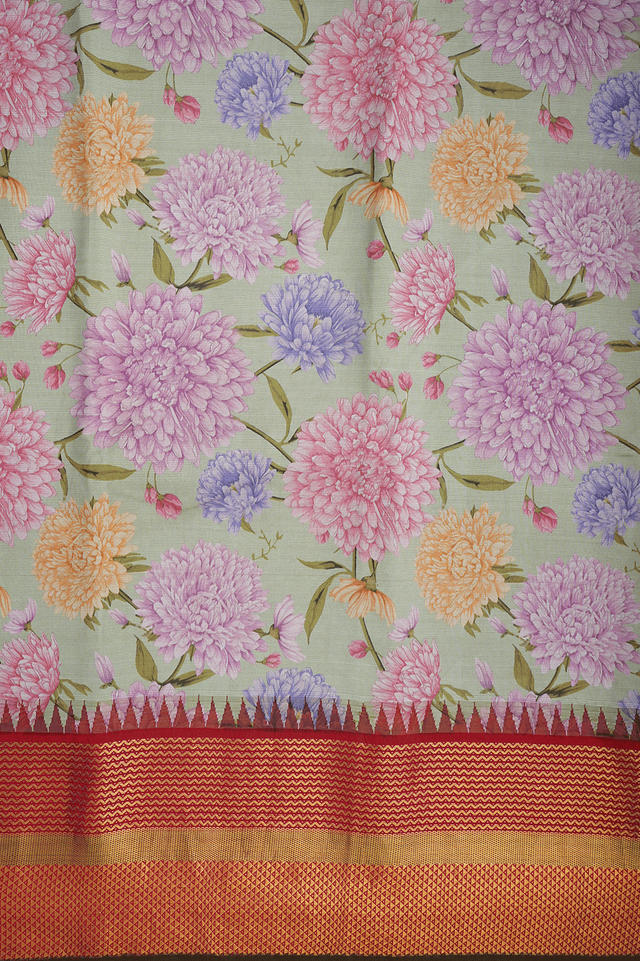 Floral Digital Printed Pastel Green Kanchipuram Silk Saree