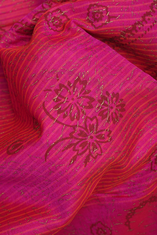 Floral And Paisley Design Rani Pink Printed Cotton Saree