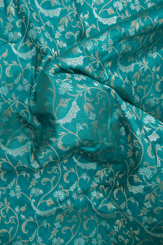 Floral Jaal Design Peacock Blue Banarasi Silk Saree