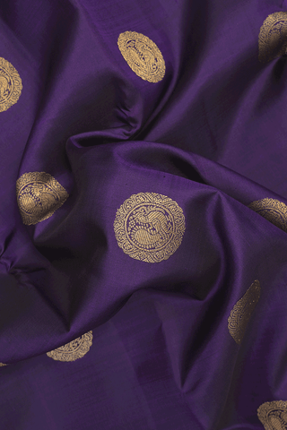 Peacock Zari Buttas Regal Purple Kanchipuram Silk Saree