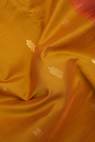 Floral Paisley Zari Buttas Golden Yellow Poly Cotton Saree