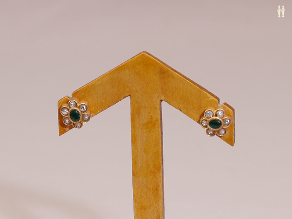 Emerald And Crystal Stone Gold Plated Pure Silver Earrings