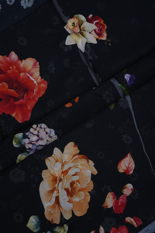 Floral Digital Printed Black Chiffon Saree