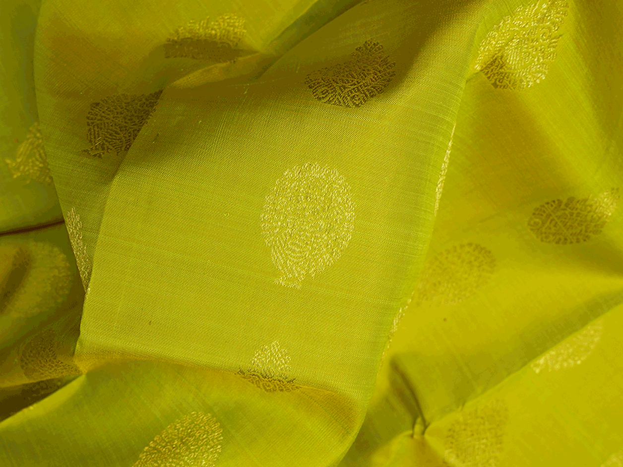 Peacock Zari Buttas Olive Yellow Pavadai Sattai Material