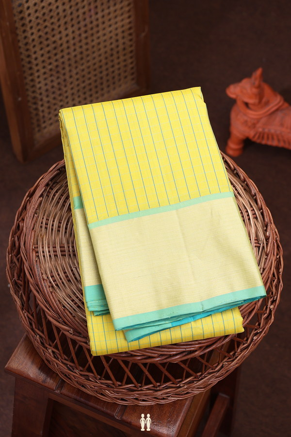 Kanchipuram Silk Saree In Yellow With Checks Design