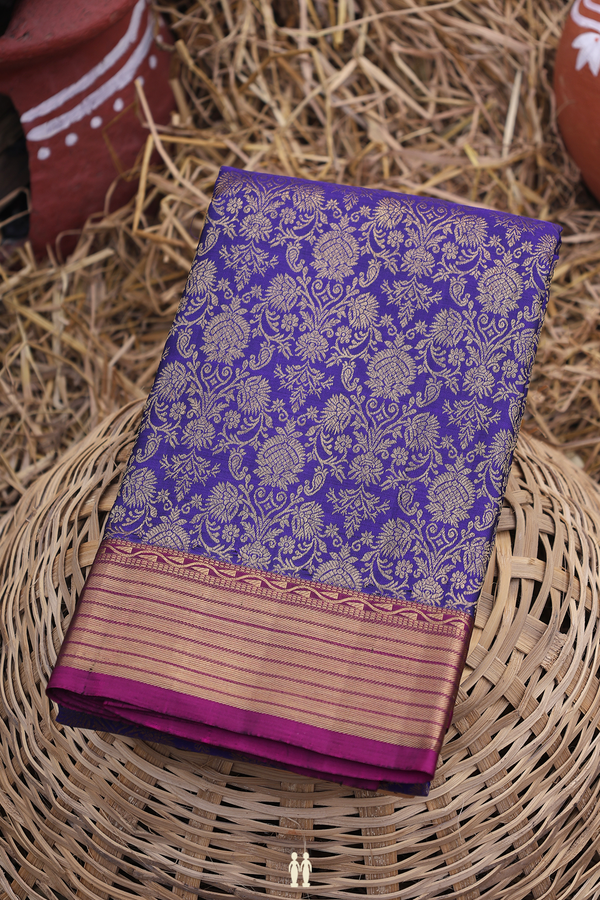 Kanchipuram Silk Saree In Royal Blue With Brocade Design