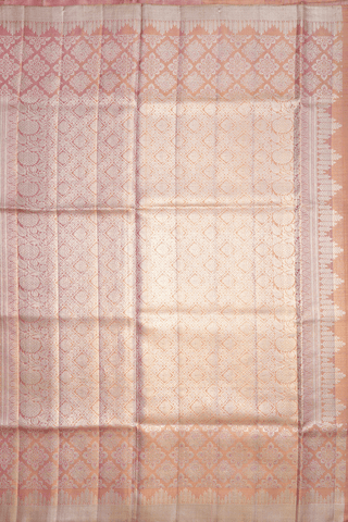 Geometric Design Peach Tissue Kanchipuram Silk Saree