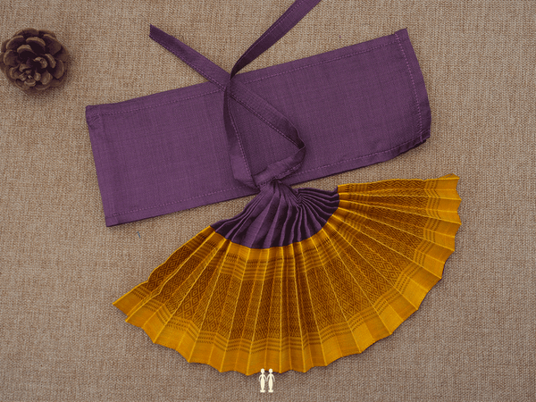 Zari Border Brown And Yellow Silk Cotton Amman Pavadai Set