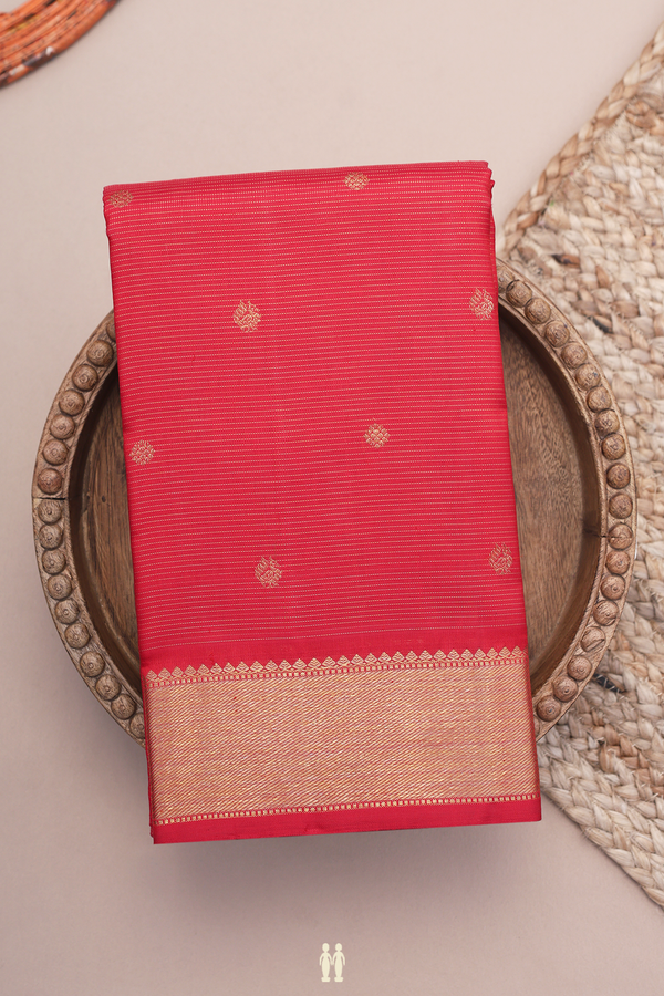 Kanchipuram Silk Saree In Crimson Red With Stripes Design