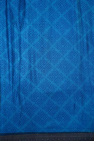 Floral Printed Design Indigo Blue Pashmina Wool Cotton Saree