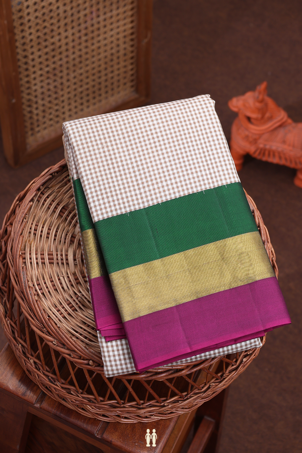 Kanchipuram Silk Saree In Brown And White With Checks Design