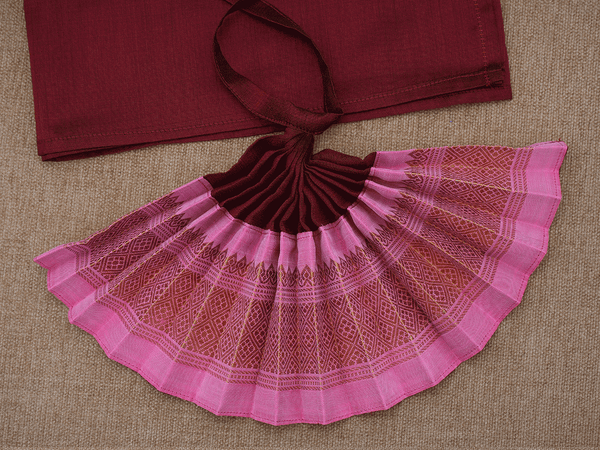 Zari Border Maroon And Pink Silk Cotton Amman Pavadai Set