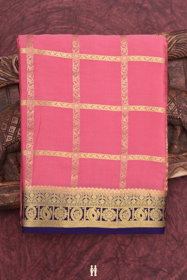 Mysore Silk Saree In Peach Pink With Checks Design
