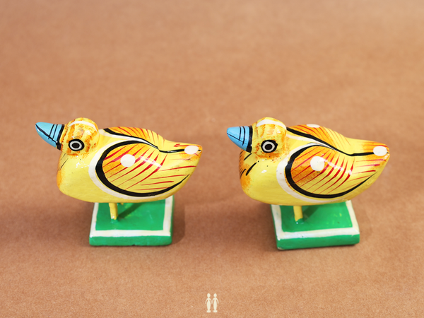 Set Of 2 Wooden Handicraft Multicolor Duck For Showpiece
