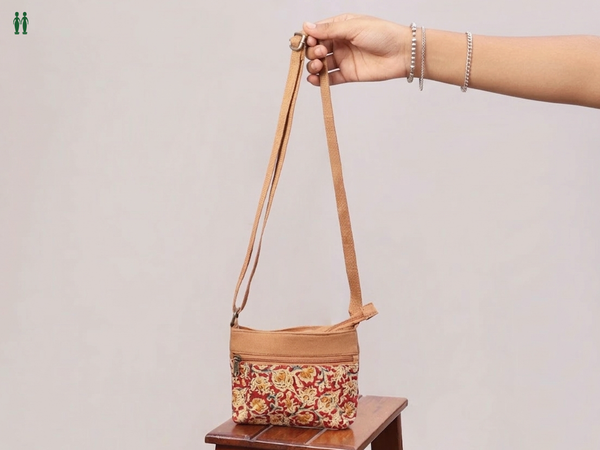 Kalamkari Printed Design Orange Cotton Sling Bag