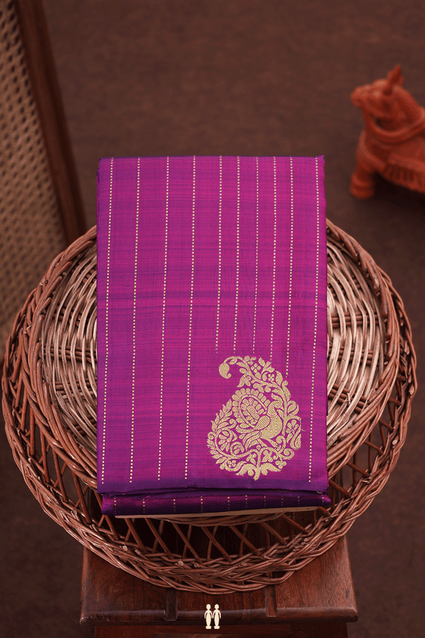 Kanchipuram Silk Saree In Plum Purple With Stripes Design
