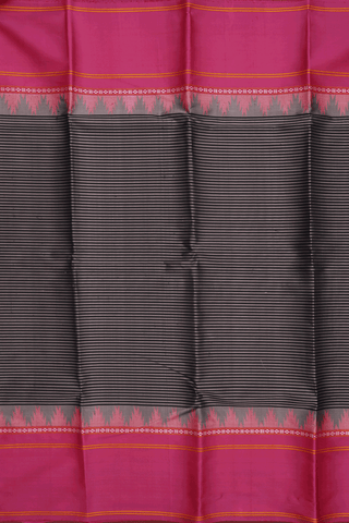 Kanchipuram Silk Saree In Black And Grey With Stripes Design