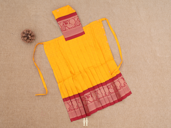 Floral Buttas Orange Silk Cotton Amman Pavadai Set