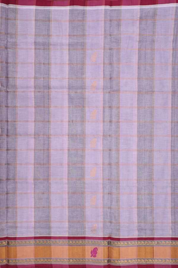 Venkatagiri Cotton Saree In Purple And Grey With Checks Design