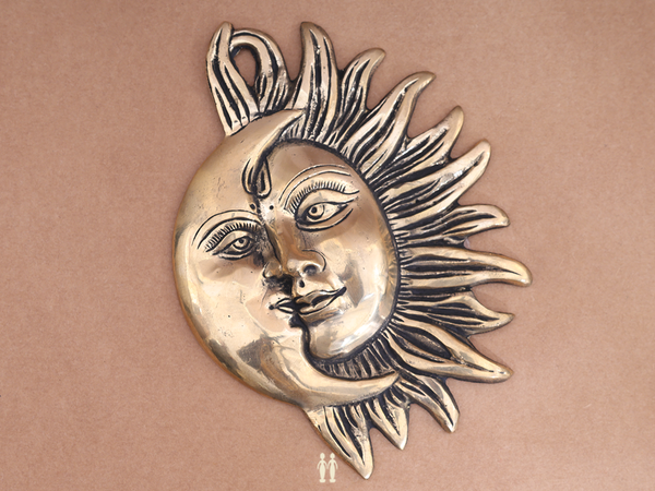 Brass Sun And Moon Face For Wall Hanging