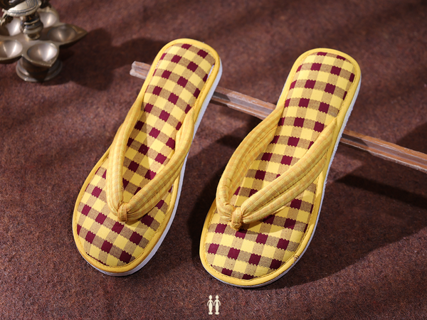 Checks Design Yellow And Maroon Cotton Slippers