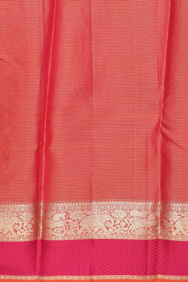 Kanchipuram Silk Saree In Orange With Checks Design