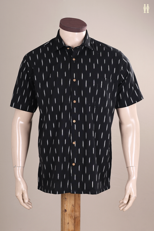 Regular Collar Ikat Buttas Black Cotton Shirt