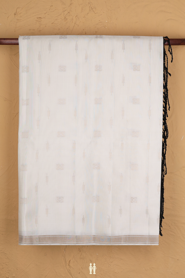 Soft Silk Saree In White With Zari Buttas